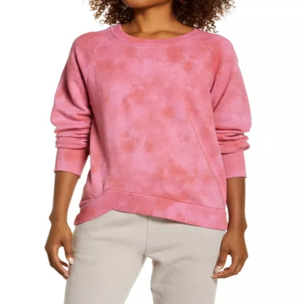 ZELLA Women's Size Medium Pink Tie Dye Coastal Wave Angled Hem Sweatshirt